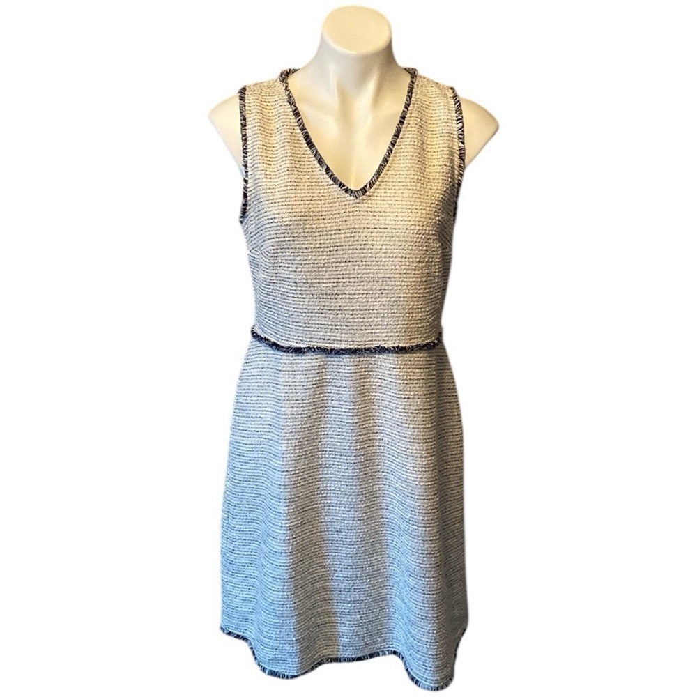 LOFT Women's White & Navy Blue V Neck Sleeveless Above Knee Sheath Size 10